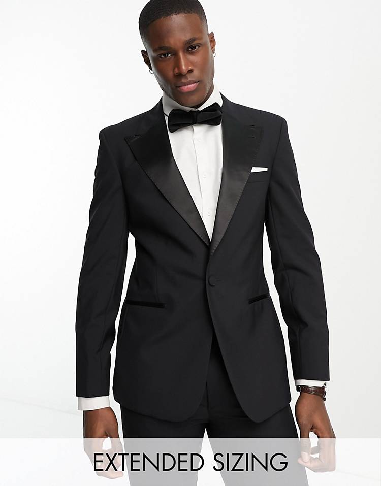 Noak 'Verona' wool-rich skinny tuxedo suit with satin side stripe in black